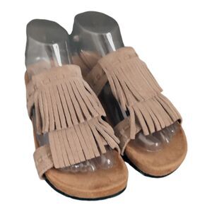 MINNETONKA Daisy Women's Fringe Slide Tan Leather Suede Sandal Slide On Size 6